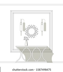 Coloring of console table with mirror and bra in art-deco style	