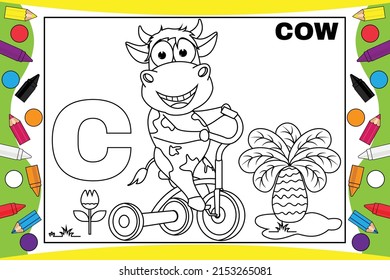 coloring cow  cartoon for kids