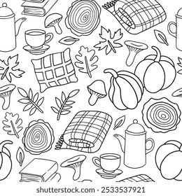 Coloring, cozy autumn drawing, cute illustrations