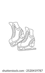 Colorindo inverno acolhedor, patins bonitos preto branco, linha. Ilustração vetorial