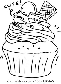 Coloring cupcake design for templates.