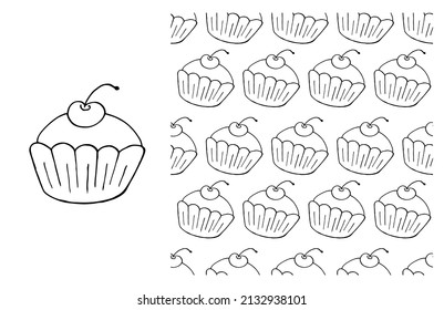 Farbiger Kuchen. Elementsatz und nahtloses Muster