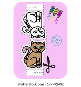 Coloring, Cut Out And Fold The Cat. 