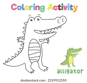 Coloring the cute alligator. Coloring activity for preschool and kindergarten children. Printable educational printable coloring worksheet. Vector illustration file.