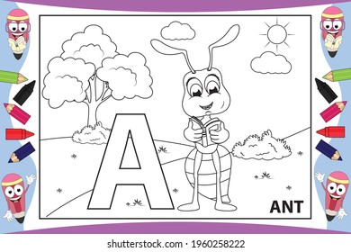 coloring cute ant animal cartoon for kids