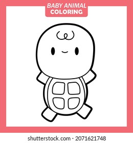 Coloring Cute Baby Animal Cartoon Characters with Turtle