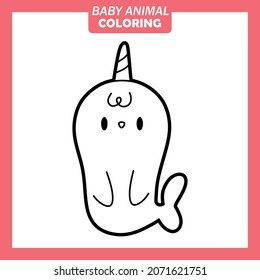 Coloring Cute Baby Animal Cartoon Characters with Narwhal