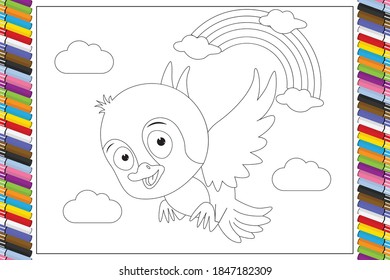 coloring cute bird animal cartoon for kids, simple vector illustration