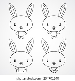 Coloring with cute bunny, set, vector.