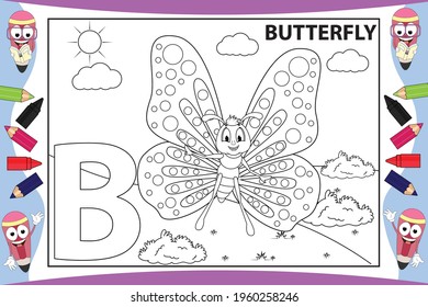 coloring cute butterfly animal cartoon for kids