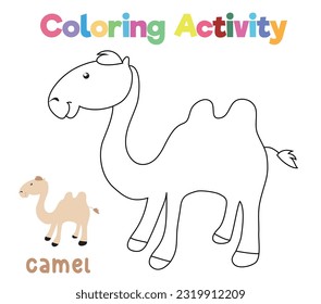 Coloring the cute camel Coloring activity for preschool and kindergarten children. Printable educational printable coloring worksheet. Vector illustration file.
