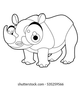 Coloring cute cartoon animals collection. Cool funny illustration of Rhinoceros