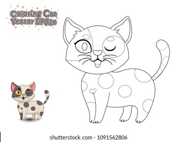Coloring the Cute Cartoon Cat. Educational Game for Kids. Vector illustration. Animal and Pets