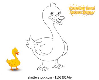 Coloring The Cute Cartoon Duck. Educational Game for Kids. Vector illustration.