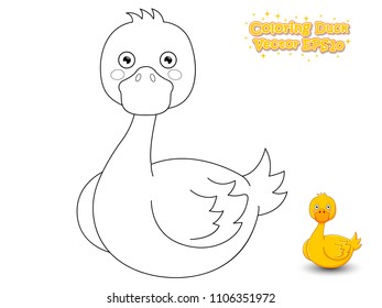 Coloring The Cute Cartoon Duck. Educational Game for Kids. Vector illustration.