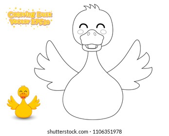 Coloring The Cute Cartoon Duck. Educational Game for Kids. Vector illustration.