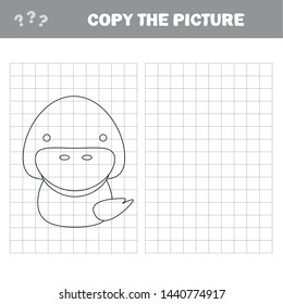 Coloring The Cute Cartoon Duck. Educational Game for Kids. Vector illustration. Copy the picture