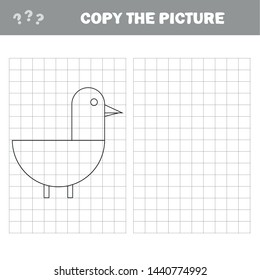 Coloring The Cute Cartoon Duck. Educational Game for Kids. Vector illustration. Copy the picture