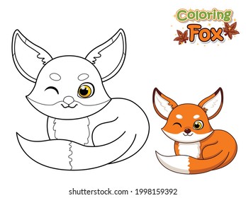 Coloring The Cute Cartoon Fox. Educational Game for Kids. Vector Illustration With Cartoon Animal Characters. Crafts and Worksheets for kid