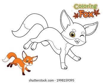 Coloring The Cute Cartoon Fox. Educational Game for Kids. Vector Illustration With Cartoon Animal Characters. Crafts and Worksheets for kid