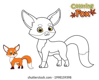 Coloring The Cute Cartoon Fox. Educational Game for Kids. Vector Illustration With Cartoon Animal Characters. Crafts and Worksheets for kid