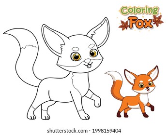 Färben des Cute Cartoon Fox. Erziehungsspiel für Kinder. Vektorgrafik mit Tiercharakter. Handwerk und Arbeitsblätter für Kinder