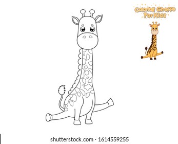 Coloring The Cute Cartoon Giraffe. Educational Game for Kids. Vector Illustration With Cartoon Animal Characters

