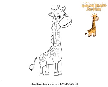 Coloring The Cute Cartoon Giraffe. Educational Game for Kids. Vector Illustration With Cartoon Animal Characters
