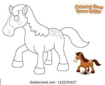 Coloring The Cute Cartoon Horse. Educational Game for Kids. Vector illustration