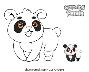 Coloriendo La Cuta Caricatura Panda. Juego educativo para los niños. Ilustración vectorial con personajes de animales de dibujos animados. Para el libro de colorear