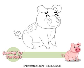 Coloring The Cute Cartoon Pig. Educational Game for Kids. Vector Illustration With Cartoon Style Funny Animal