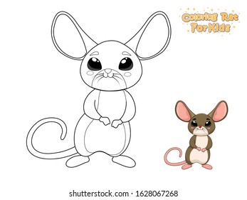 Coloring The Cute Cartoon Rat. Educational Game for Kids. Vector Illustration With Cartoon Animal Characters