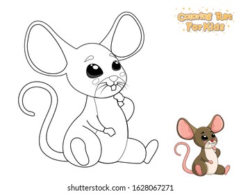 Coloring The Cute Cartoon Rat. Educational Game for Kids. Vector Illustration With Cartoon Animal Characters