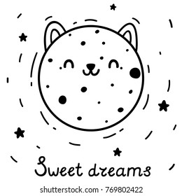 Coloring with cute cat planet, vector.