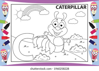 coloring cute caterpillar animal cartoon for kids