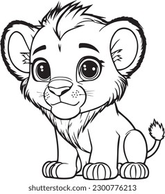 coloring cute character baby lion cartoon illustration