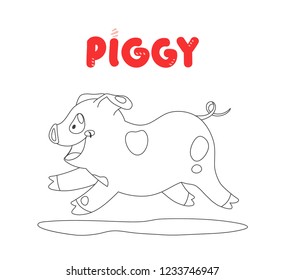 Coloring cute character piggy. Funny pig isolated on white background