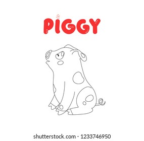 Coloring cute character piggy. Funny pig isolated on white background