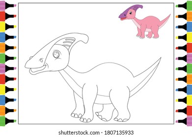 coloring cute dinosaur for kids, simple vector illustration design