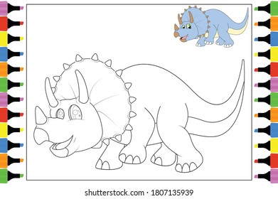 coloring cute dinosaur for kids, simple vector illustration design