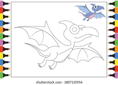 coloring cute dinosaur for kids, simple vector illustration design
