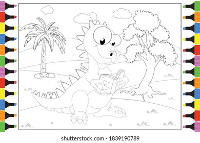 Coloring Cute Dinosaur For Kids, Simple Vector Illustration Design