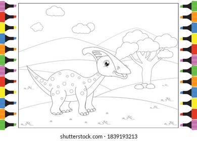 Coloring Cute Dinosaur For Kids, Simple Vector Illustration Design
