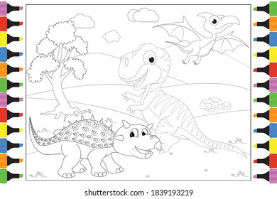 Colores De Dinosaurios Cutos Para Niños, Diseño De Ilustración Vector Simple