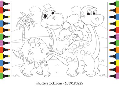 Colores De Dinosaurios Cutos Para Niños, Diseño De Ilustración Vector Simple