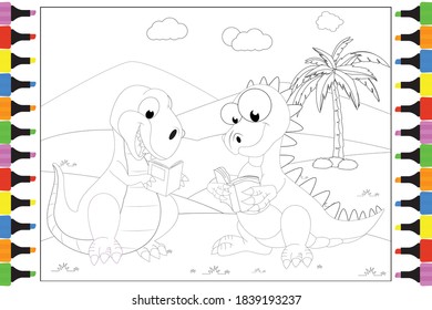 Colores De Dinosaurios Cutos Para Niños, Diseño De Ilustración Vector Simple