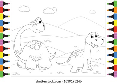 Colores De Dinosaurios Cutos Para Niños, Diseño De Ilustración Vector Simple