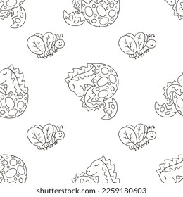 Coloring cute dinosaurs seamless pattern