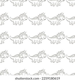 Coloring cute dinosaurs seamless pattern