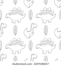 Coloring cute dinosaurs seamless pattern